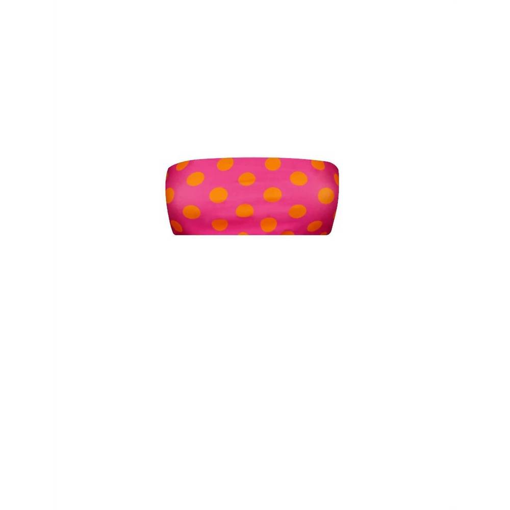 NEW LIA SAHARA women's bandeau bikini top in fuchsia & orange polka dots